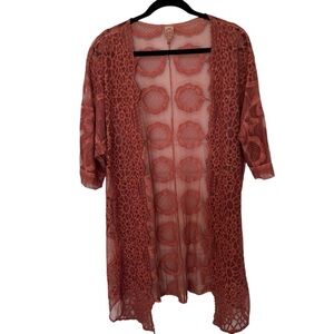 XCVI Rust Open Front Sheer Lace Short Sleeve Kimono Cardigan SZ L